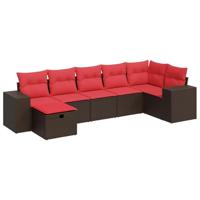 7-delige Loungeset met kussens poly rattan bruin - thumbnail