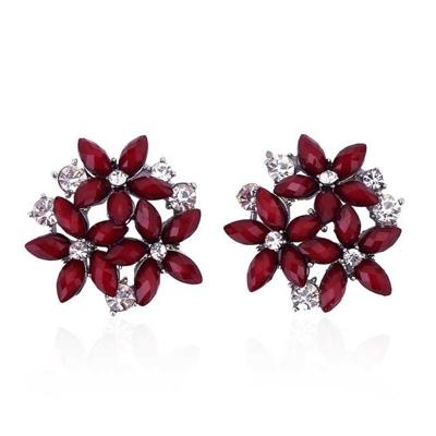 Zircon Rhinestone 3 bloem Stud Oorbellen mode voor vrouwen sieraden metaal kleur: rood