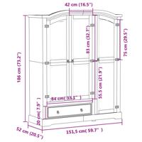 Kledingkast Corona 151,5x52x186 cm massief grenenhout - thumbnail