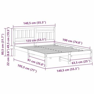 Bedframe met hoofdeinde Wit 135 x 190 cm Massief grenenhout - thumbnail