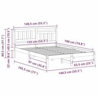 Bedframe met hoofdeinde Bruin 135 x 190 cm Massief grenenhout - thumbnail