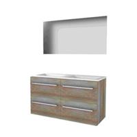 Basic-Line Ultimate 46 Badkamermeubelset - 120 x 46 cm - Met Grepen - 4 Lades - Acryl Wastafel - Zonder Kraangat - Spiegel met Indirecte LED Verlichting - Scotch Oak - thumbnail