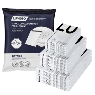 Luvego Vacuumzakken voor op Reis - Vacuumzakken voor Kleding - Roll-Up - 12 Vacuüm Handrolzakken
