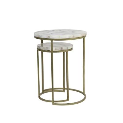 Light & Living Bijzettafel 'Axat' Set van 2 stuks, agaat antiek brons