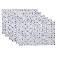 Clayre & Eef Placemats Set van 6 48x33 cm Wit Blauw Katoen Rechthoek - thumbnail