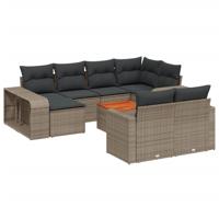 11-delige Loungeset met kussens poly rattan grijs - thumbnail