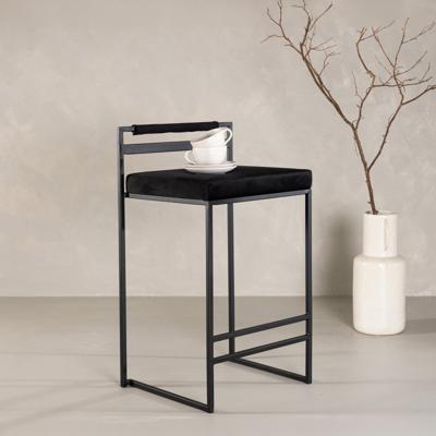 Nohr Barkruk 'Rudolfo' Velvet, kleur Zwart (zithoogte 66cm)