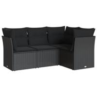 4-delige Loungeset met kussens poly rattan zwart - thumbnail