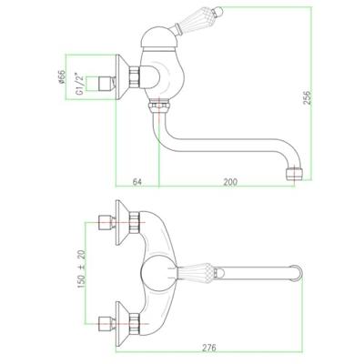 Inbouw Wastafelmengkraan Sapho Kirké 1-hendel Kristal Retro Uitloop Gebogen 20 cm Brons