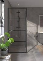 Saqu Devine industriële douchecabine met draaideur incl. antikalk 90x100x210cm mat zwart - thumbnail