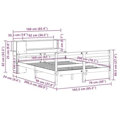 Bed met boekenkast zonder matras massief grenenhout 160x200 cm - thumbnail