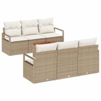 Tuinbankenset met opslag 7 pcs Beige en Crème poly rattan - thumbnail