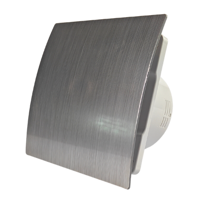 Whisper Pro-Design badkamerventilator - Ø100mm - aan/uit - gebogen kunststof - zilver - zwarte ventilator Whisper Pro-Design badkamerventilator - Ø100mm - aan/uit - gebogen kunststof - zilver - zwarte ventilator