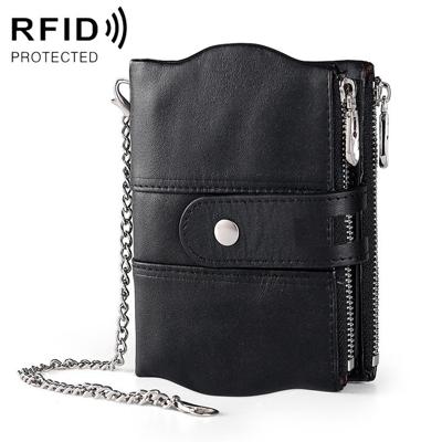 LT3539 Cowhide Leather Zipper Buckle Anti-magnetic RFID Wallet Clutch Bag for Men with Card Slots & Shoulder Strap(Black)