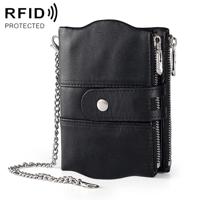 LT3539 Cowhide Leather Zipper Buckle Anti-magnetic RFID Wallet Clutch Bag for Men with Card Slots & Shoulder Strap(Black) - thumbnail