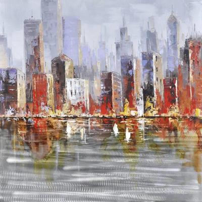 Schilderij -Handgeschilderd - Skyline - multikleur - 100x100cm