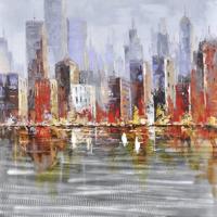 Schilderij -Handgeschilderd - Skyline - multikleur - 100x100cm - thumbnail