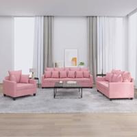 3-delige Loungeset met kussens fluweel roze - thumbnail
