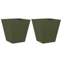 Plantenbakken 2 st 30x30x30 cm staal olijfgroen - thumbnail