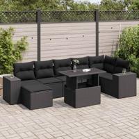 8-delige Loungeset met kussens poly rattan zwart - thumbnail