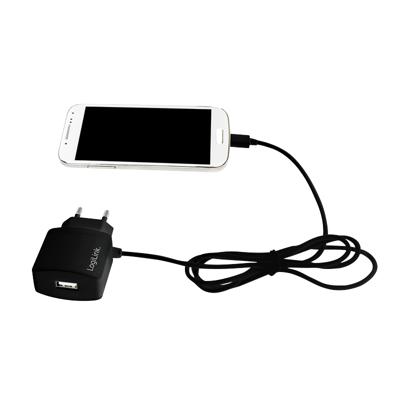 LogiLink PA0146 USB-stekkeradapter met micro-USB-kabel, 1 x USB-poort, 10 W zwart