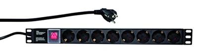 LogiLink PDU8C01 19 inch Stekkerdoos voor patchkast 1 HE Geaarde contactdoos Met schakelaar Zwart