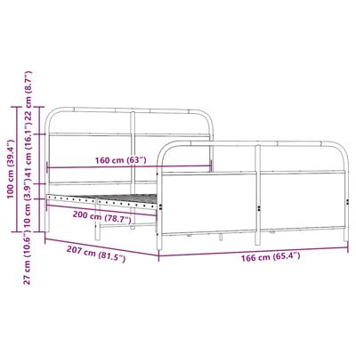 Bedframe zonder matras metaal gerookt eikenkleurig 183x213 cm - thumbnail