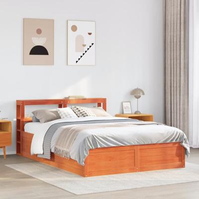 Bedframe met hoofdbord massief grenenhout wasbruin 120x190 cm