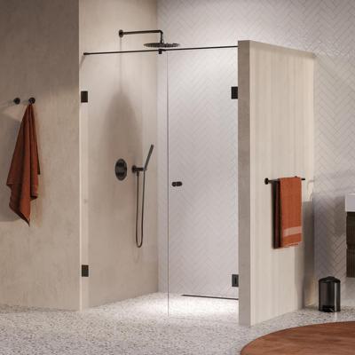 BRAUER Void Carving nisdeur 2-delig helder glas 130x200 omkeerbaar met draaideur 60 aan muur incl. glascoating PVD gunmetal geborsteld BRAUER Void Carving nisdeur 2-delig helder glas 130x200 omkeerbaar met draaideur 60 aan muur incl. glascoating PVD gunmetal geborsteld