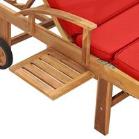 Ligbed met kussen massief teakhout rood - thumbnail