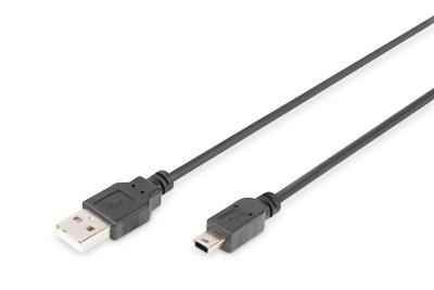 USB 2.0 aansluitkabel, type A - mini B (5pin) St/St, 3.0m, USB 2.0 compliant, bw