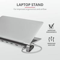 Trust Dalyx 10-In-1 Usb-C-Dockingstation, HDMI-, Netwerk-, Kaartlezer-, USB-C- en USB-A-poorten, met Geïntegreerde Laptopstandaard, voor Laptop, MacBook, Tablet - Grijs - thumbnail