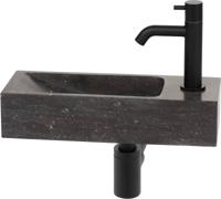 Saqu Nature Collection fonteinset met mat zwarte kraan rechts natuursteen - thumbnail