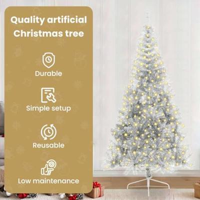 VidaXL Kunstmatig voorverlicht kerstboom met 300 led zilver 240 cm pet