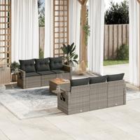 7-delige Loungeset met kussens poly rattan grijs - thumbnail