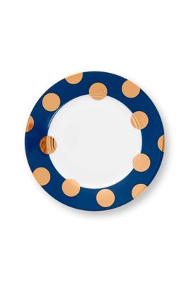 Pip Studio Set/2 Ontbijtborden Dot Delight Navy/Goud 21cm