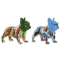 Decoratieve figuren Home ESPRIT Blauw Groen Multicolour Hond (2 Stuks) - thumbnail