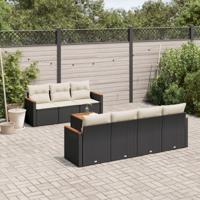 8-delige Loungeset met kussens poly rattan zwart - thumbnail