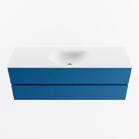 MONDIAZ VICA 140cm badmeubel onderkast Jeans 2 lades. Wastafel MOON midden zonder kraangat, kleur Talc. - thumbnail