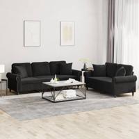 3-delige Loungeset met kussens fluweel zwart - thumbnail