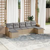 7-delige Loungeset met kussens poly rattan gemengd beige - thumbnail