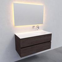 Badkamermeubel Solid Surface BWS Stockholm 100x46 cm Rechts Wood Dark Brown (0 kraangaten) - thumbnail