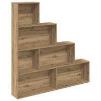 Boekenkast 157x24x160 cm bewerkt hout artisanaal eikenkleur - thumbnail