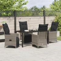 5-delige tuinset met kussens in grijs poly rattan - thumbnail