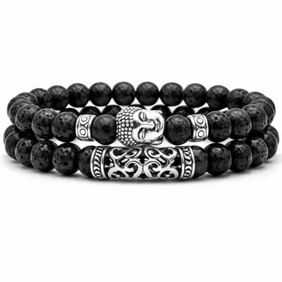 Memphis Heren Kralen Armband Lavasteen en Buddha Zwart Memphis Heren Kralen Armband Lavasteen en Buddha Zwart