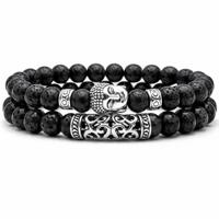 Memphis Heren Kralen Armband Lavasteen en Buddha Zwart - thumbnail