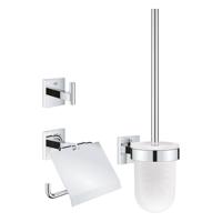 Grohe Start Cube accessoiresset 3-in-1 - closetrolhouder - met klep - handdoekhaak - met closetborstelgarnituur - met glazen inzet - chroom 41123000 - thumbnail