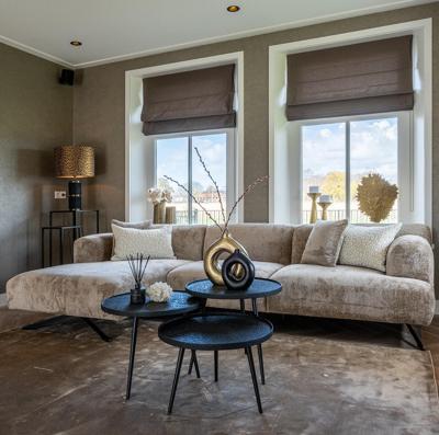 Richmond 3-zits Loungebank 'Donovan' Links, Chenille, kleur Taupe