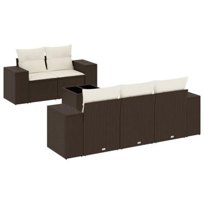 6-delige Loungeset met kussens poly rattan bruin - thumbnail
