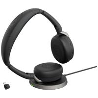 Jabra Evolve2 65 Flex Link380c MS + Ladepad On Ear headset Bluetooth Stereo Zwart Noise Cancelling Headset, Microfoon uitschakelbaar (mute), Volumeregeling, - thumbnail